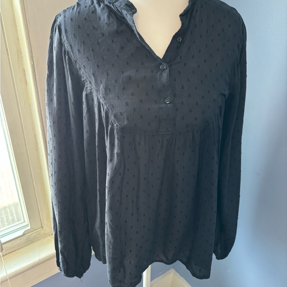 H&M Black Relaxed Long Sleeve Blouse with Mandarin Collar - Picture 3 of 5